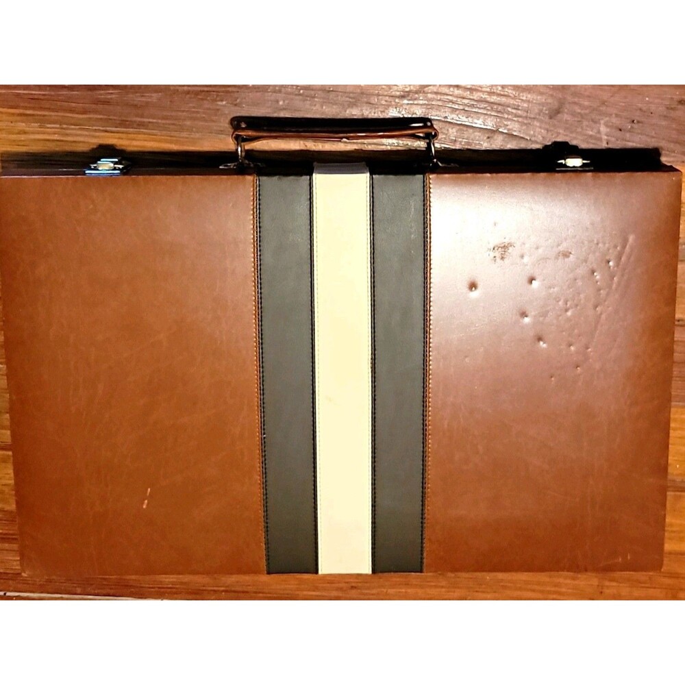 Backgammon Portable Set w/Brown Carrying Case,  Bakelite pieces incomplete